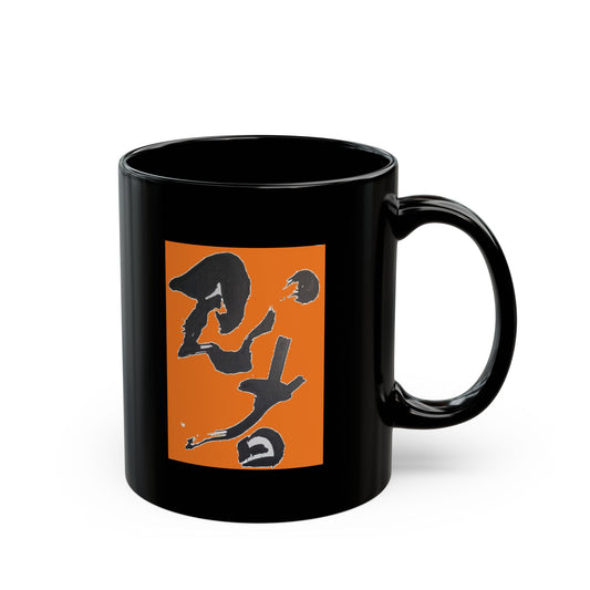 "Ninja" in kanji, orange on black 11 oz coffee mug, by TokyoBill