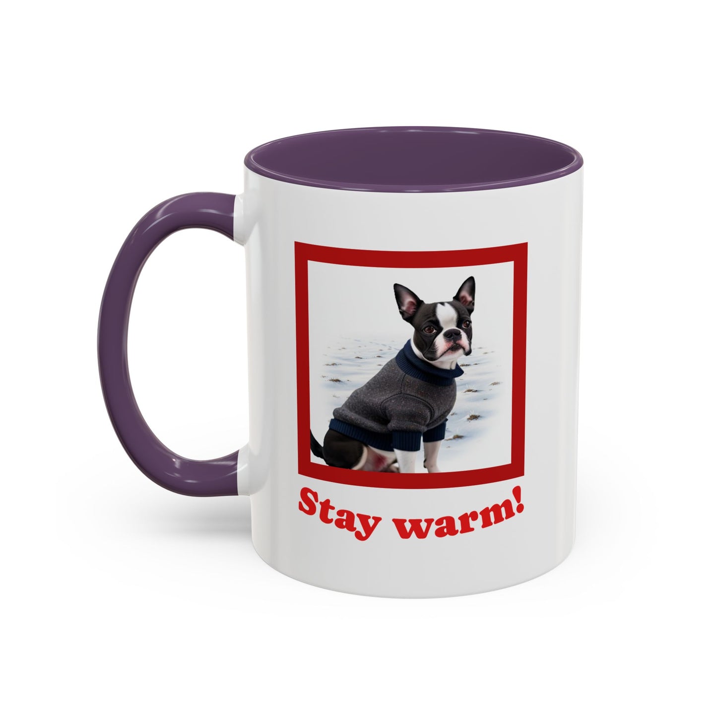 Two-tone Accent 11 oz Coffee Mug w/ Boston Terrier Sweater Dog, by TokyoBill