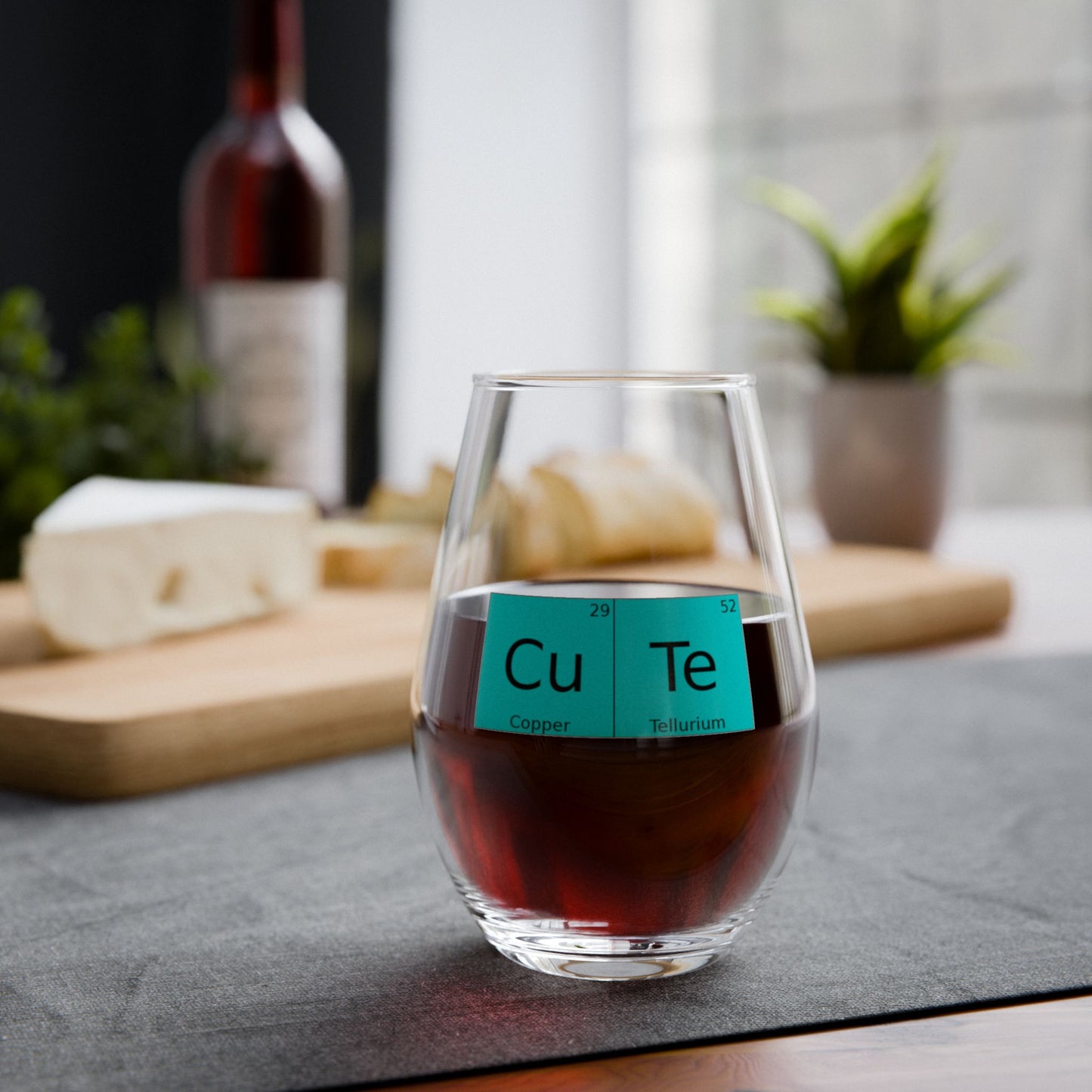 CuTe Copper-Tellurium Periodic Table Chemistry 11.75oz Wine Glass, by TokyoBill