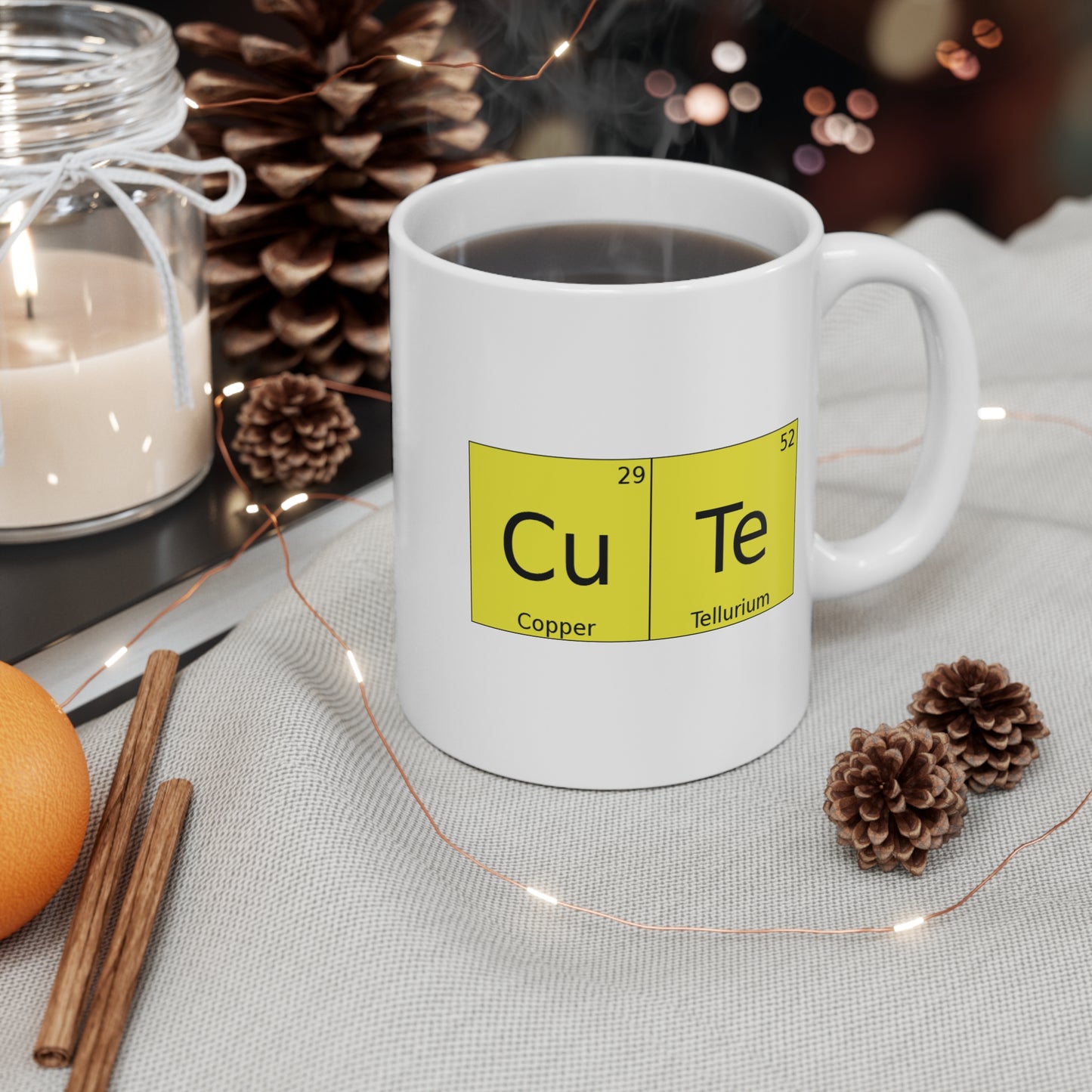 Coffee Cup w/Chemistry | 'CuTe' Copper Tellurium Periodic Table Mug, by TokyoBill