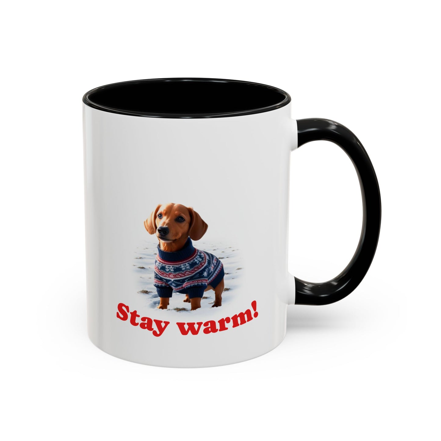 Two-tone Accent 11 oz Coffee Mug w/ Dachshund Sweater Dog, by TokyoBill