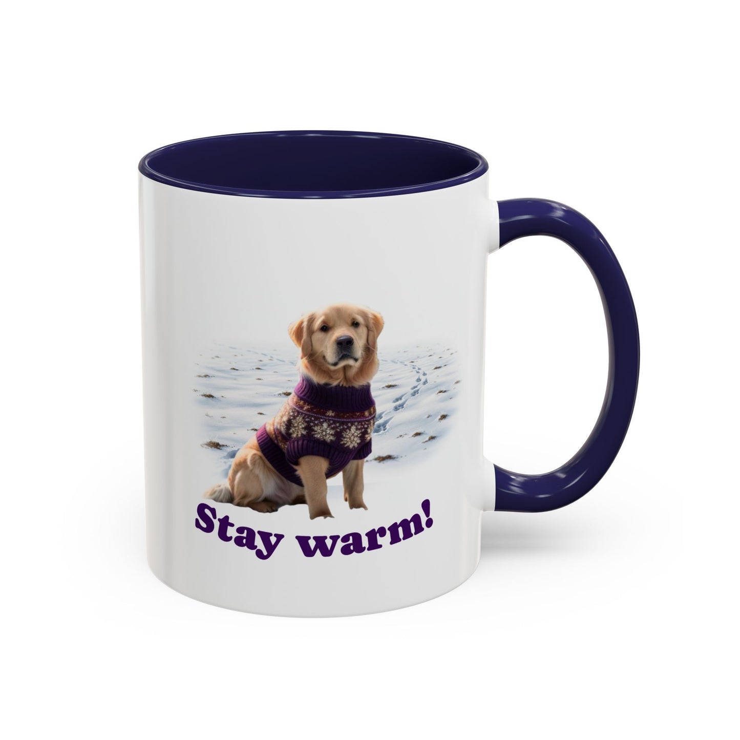 Two-tone Accent 11 oz Coffee Mug w/ Golden Retriever Sweater Dog, by TokyoBill
