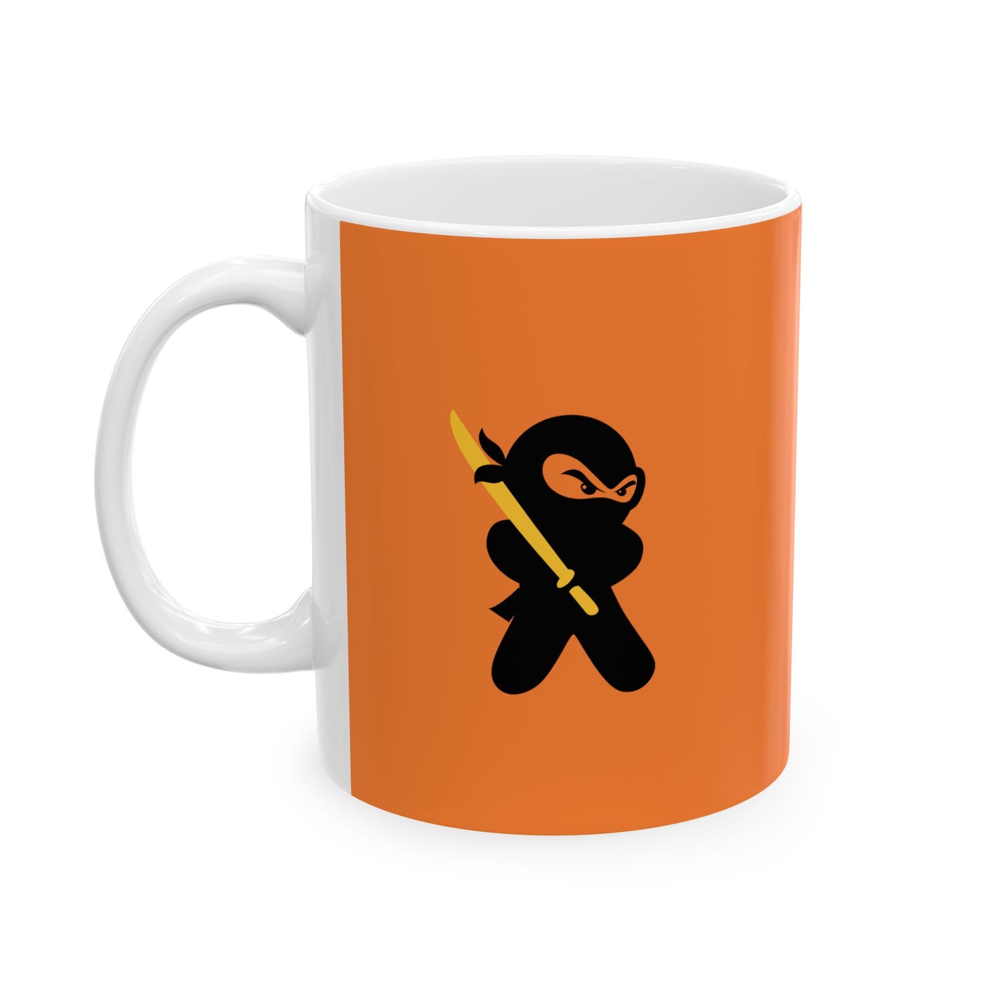 Orange over White Ceramic Coffee/Tea Mug (11 oz) with Ninjas, by TokyoBill