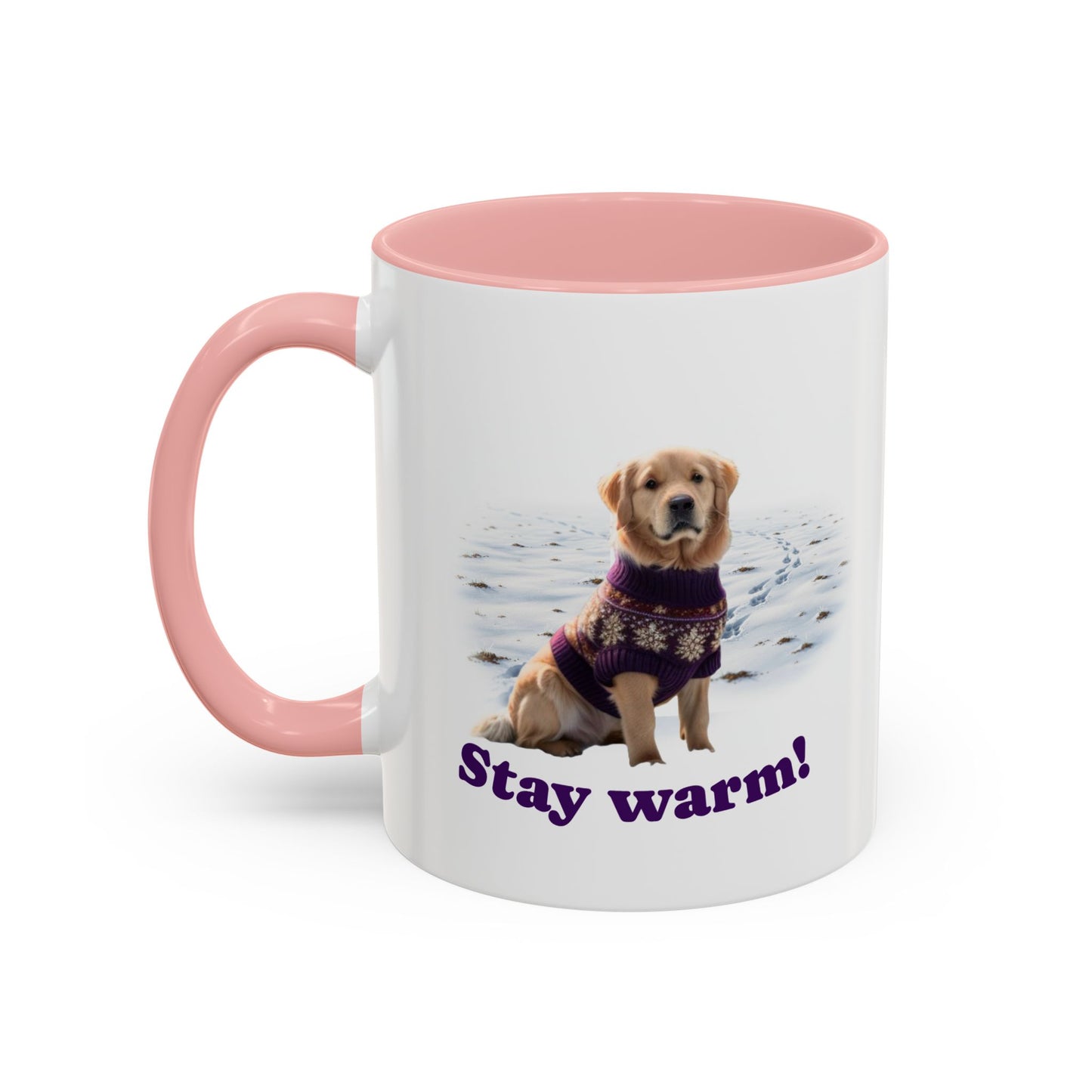 Two-tone Accent 11 oz Coffee Mug w/ Golden Retriever Sweater Dog, by TokyoBill