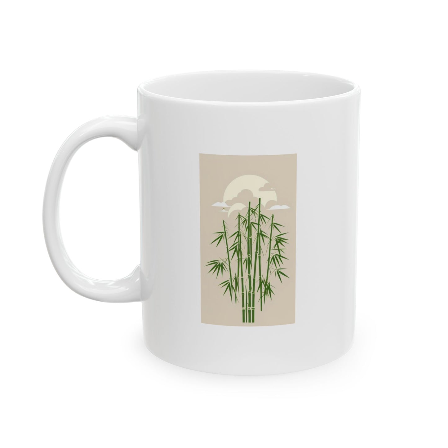 White Coffee Mug (11 oz) with Bamboo & Clouds, by TokyoBill