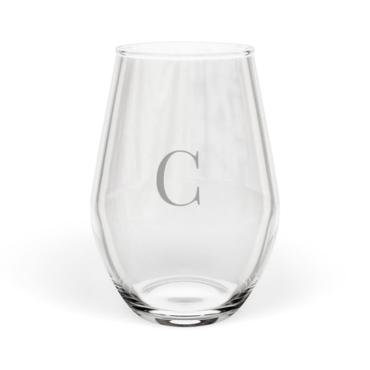 Stemless 11.75oz Wine Glass w/Letter C monogram initial, by TokyoBill
