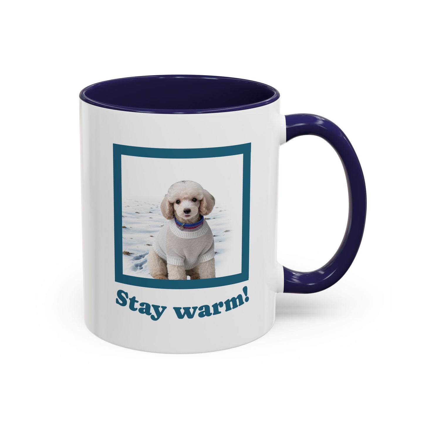 Two-tone Accent 11 oz Coffee Mug w/ Mini White Poodle Sweater Dog, by TokyoBill