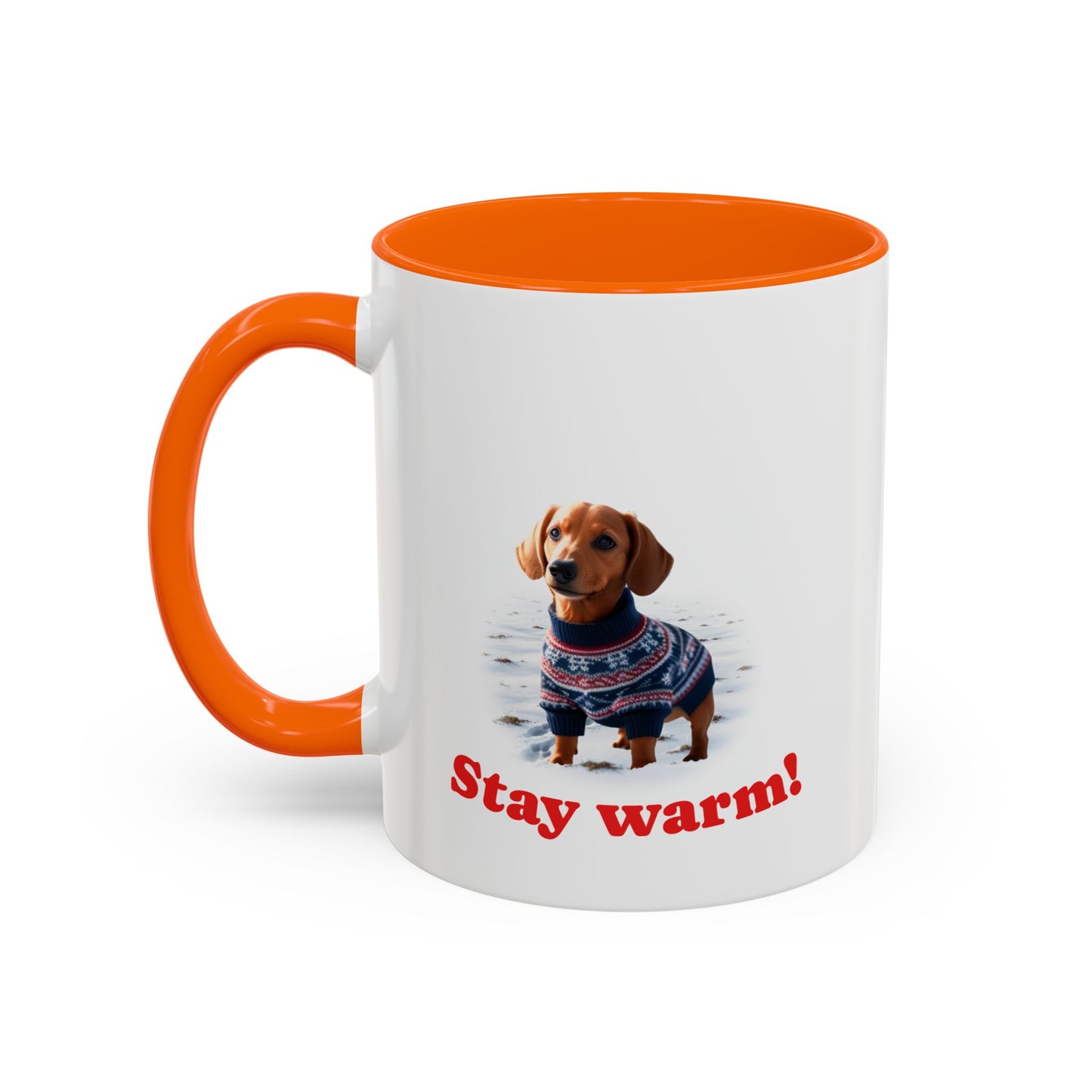 Two-tone Accent 11 oz Coffee Mug w/ Dachshund Sweater Dog, by TokyoBill