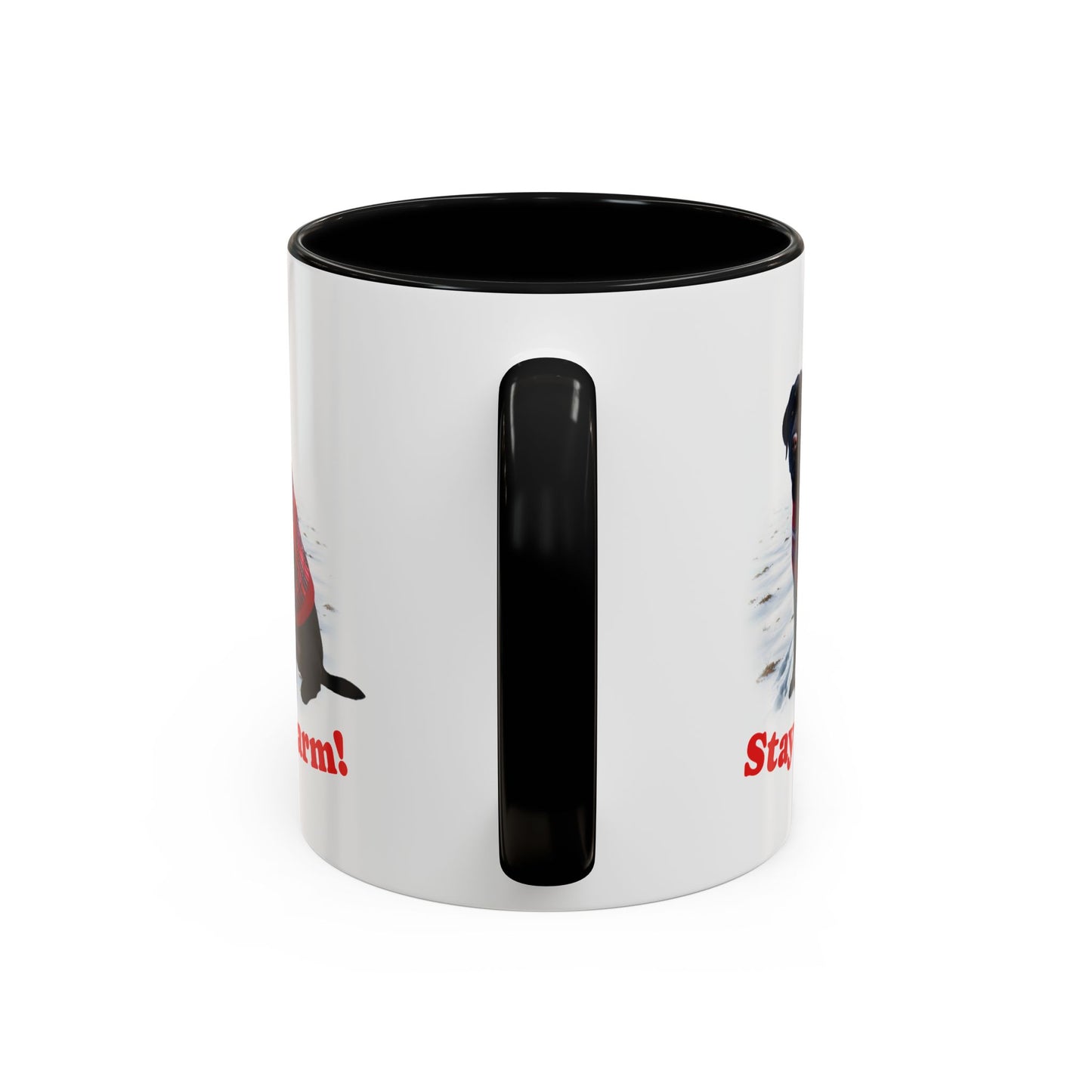 Two-tone Accent 11 oz Coffee Mug w/Black Lab Retriever Sweater Dog, by TokyoBill