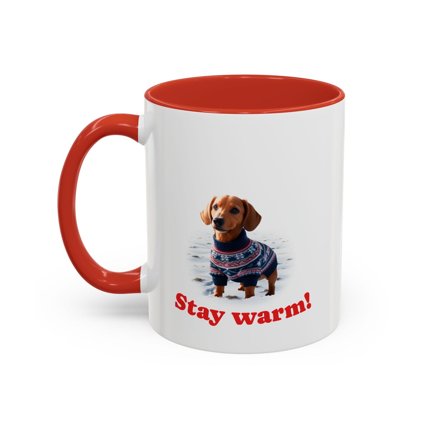 Two-tone Accent 11 oz Coffee Mug w/ Dachshund Sweater Dog, by TokyoBill