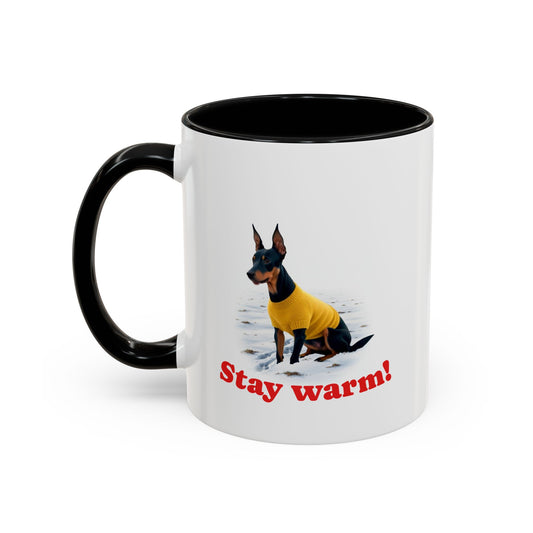 Two-tone Accent 11 oz Coffee Mug w/ Miniature Pinscher Sweater Dog, by TokyoBill