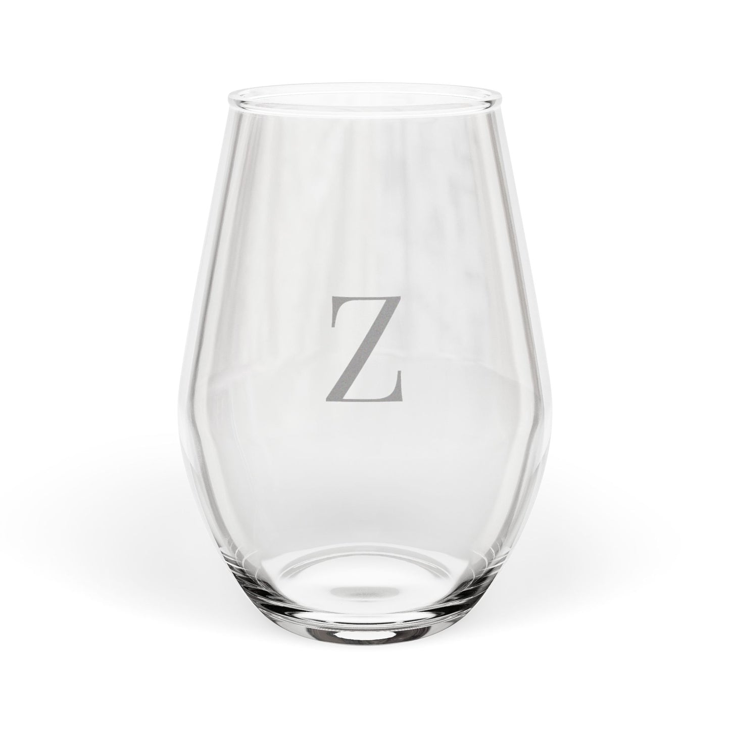 Stemless 11.75oz Wine Glass w/Letter Z monogram initial, by TokyoBill