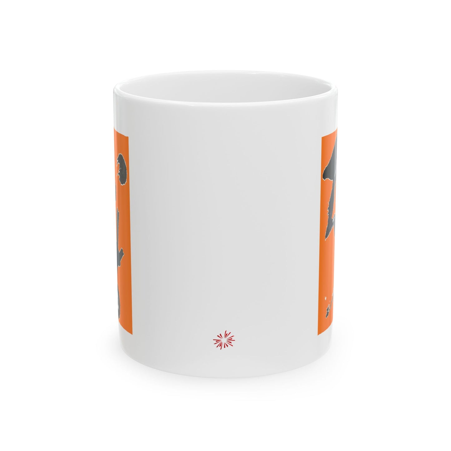 White Mug (11 oz) 'Ninja' in kanji on orange, by TokyoBill