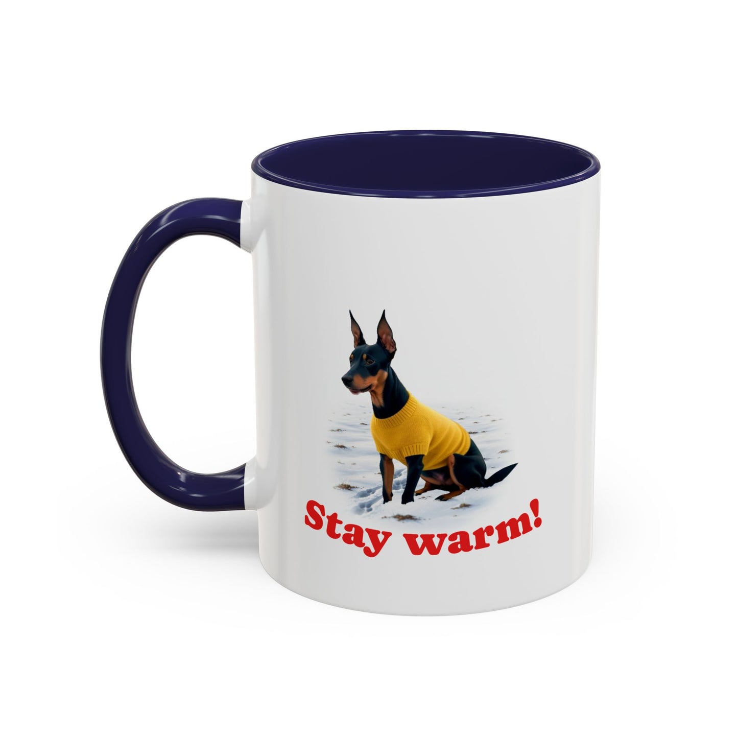 Two-tone Accent 11 oz Coffee Mug w/ Miniature Pinscher Sweater Dog, by TokyoBill