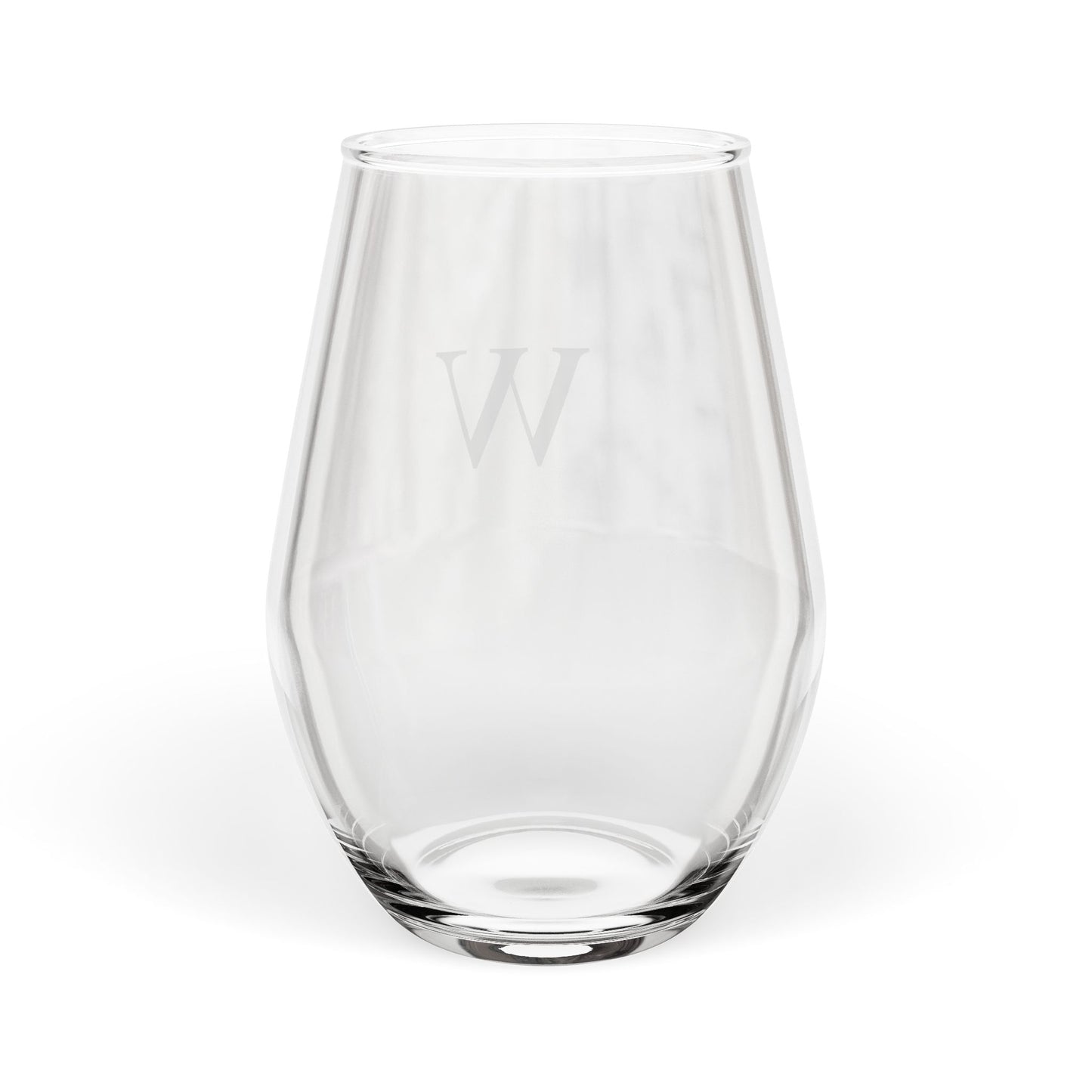 Stemless 11.75oz Wine Glass w/Letter W monogram initial, by TokyoBill
