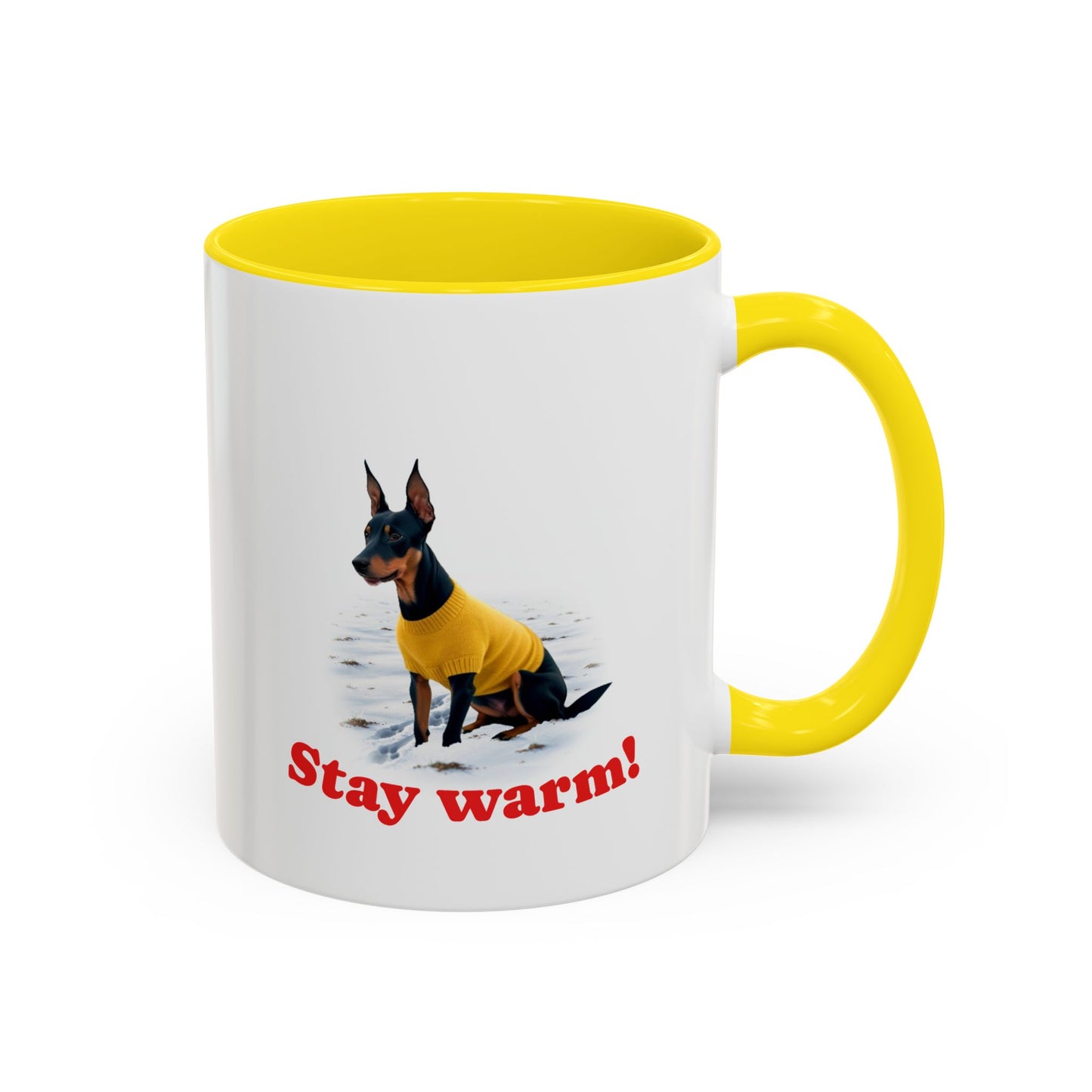 Two-tone Accent 11 oz Coffee Mug w/ Miniature Pinscher Sweater Dog, by TokyoBill
