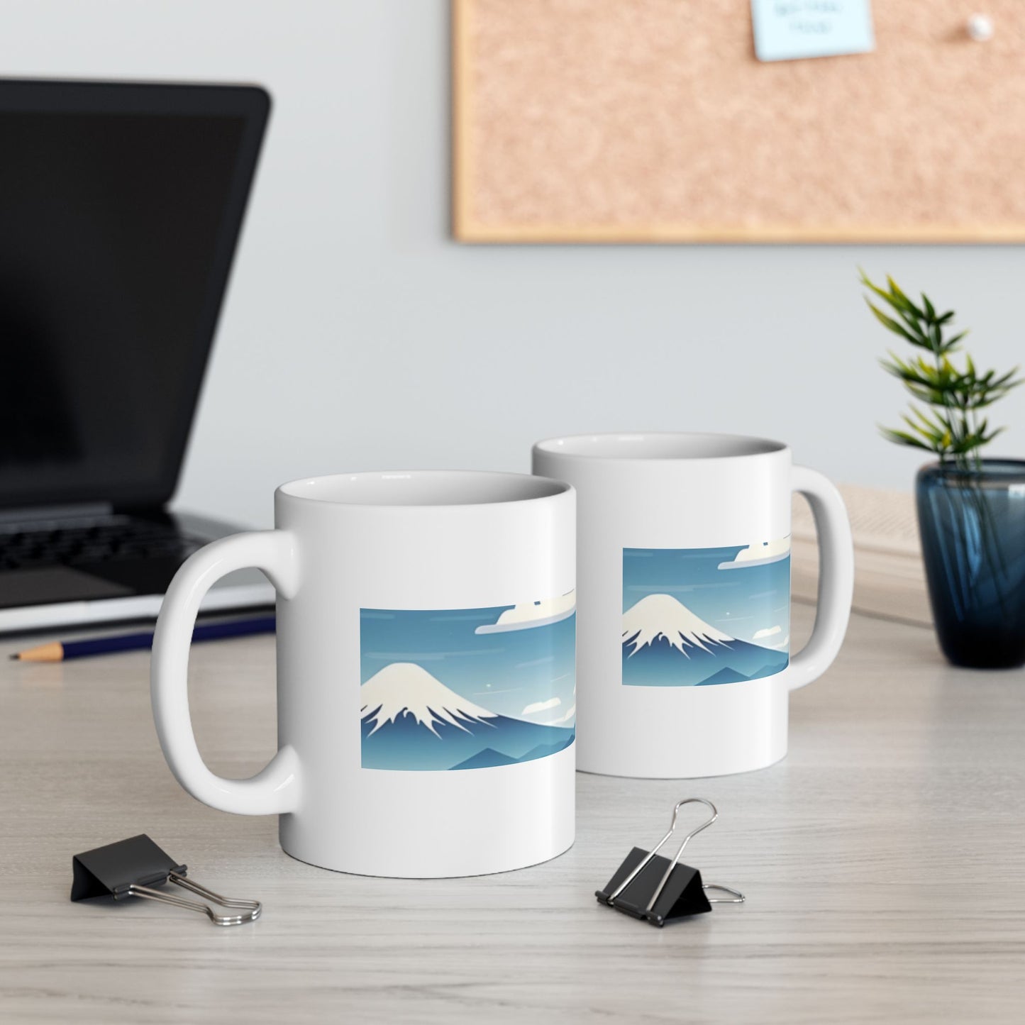 White Coffee Mug (11 oz) with Fuji Mountain & Clouds, by TokyoBill