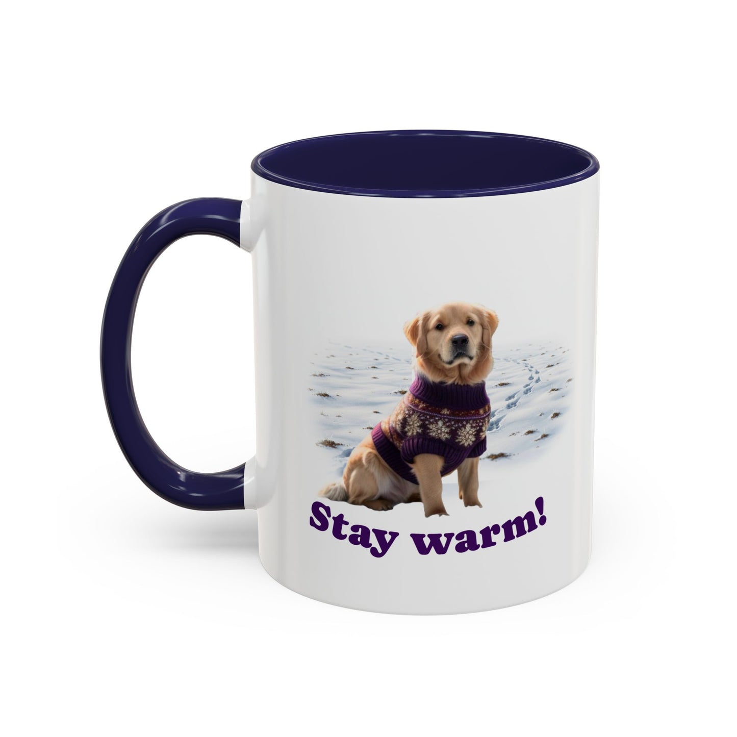 Two-tone Accent 11 oz Coffee Mug w/ Golden Retriever Sweater Dog, by TokyoBill