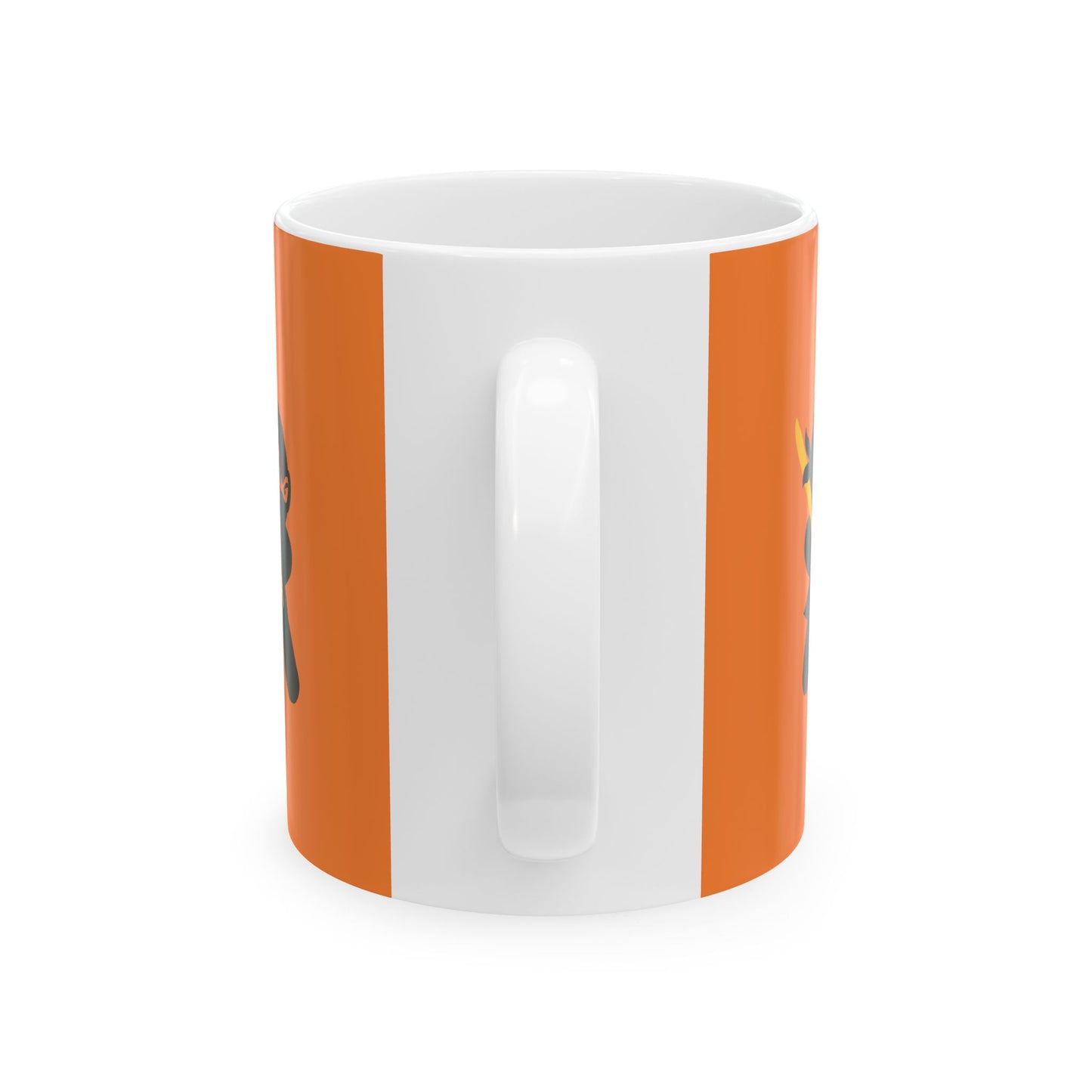 Orange over White Ceramic Coffee/Tea Mug (11 oz) with Ninjas, by TokyoBill