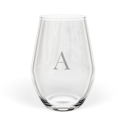 Stemless 11.75oz Wine Glass w/Letter monogram initial, by TokyoBill