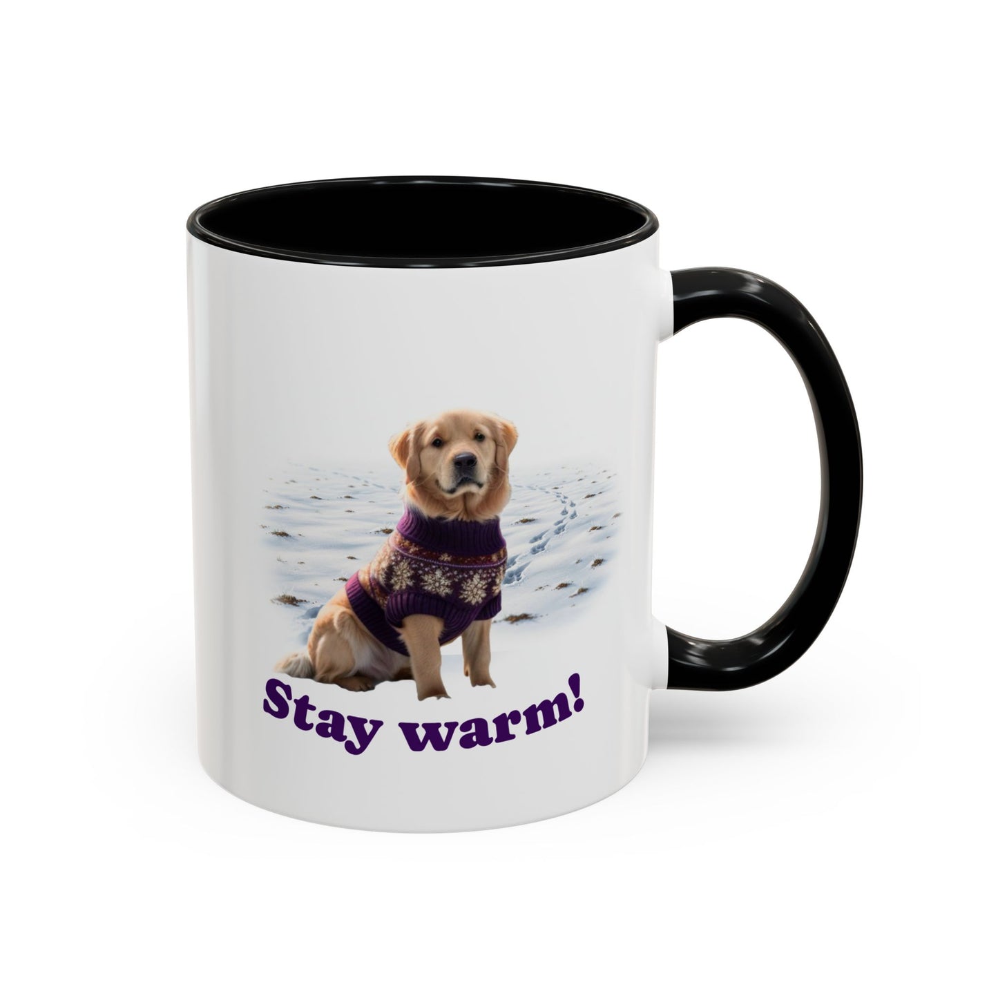 Two-tone Accent 11 oz Coffee Mug w/ Golden Retriever Sweater Dog, by TokyoBill