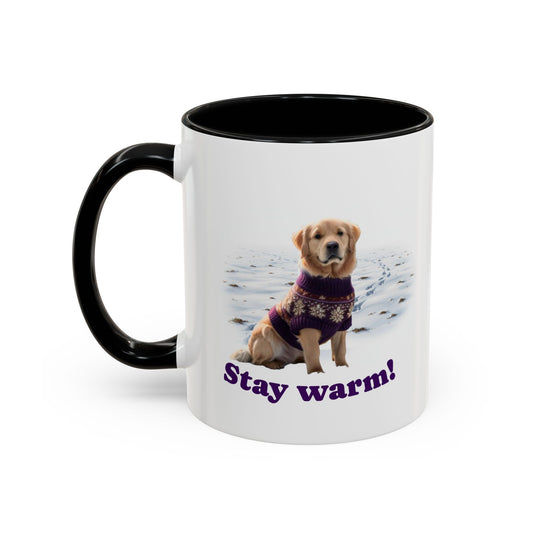 Two-tone Accent 11 oz Coffee Mug w/ Golden Retriever Sweater Dog, by TokyoBill