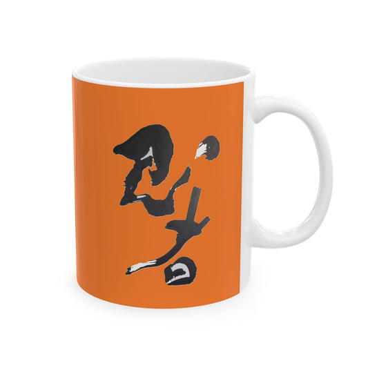 Orange over white Mug (11 oz) 'Ninja' in kanji, by TokyoBill