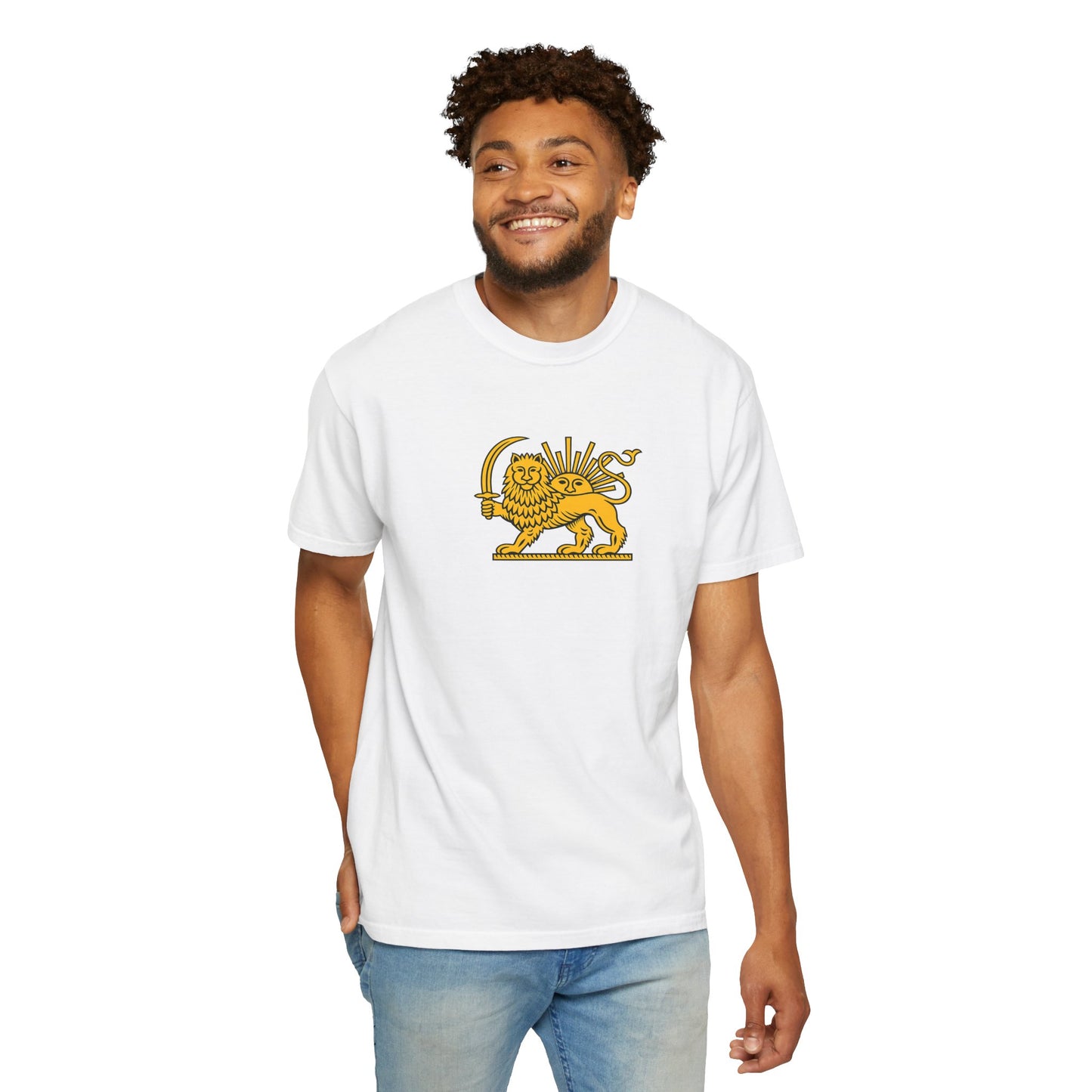 Lion with Sword Graphic T-shirt; Heraldic Golden Lion by TokyoBill