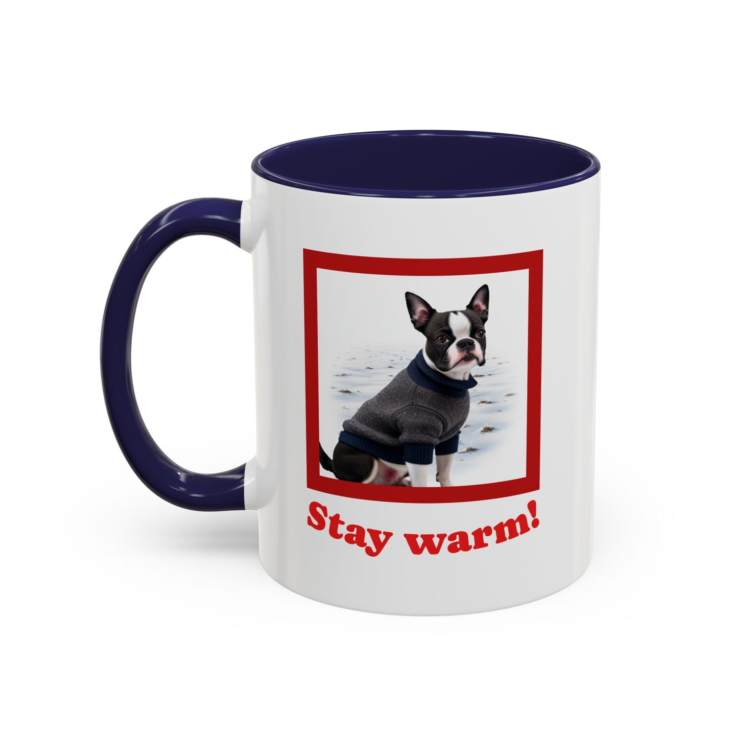Two-tone Accent 11 oz Coffee Mug w/ Boston Terrier Sweater Dog, by TokyoBill