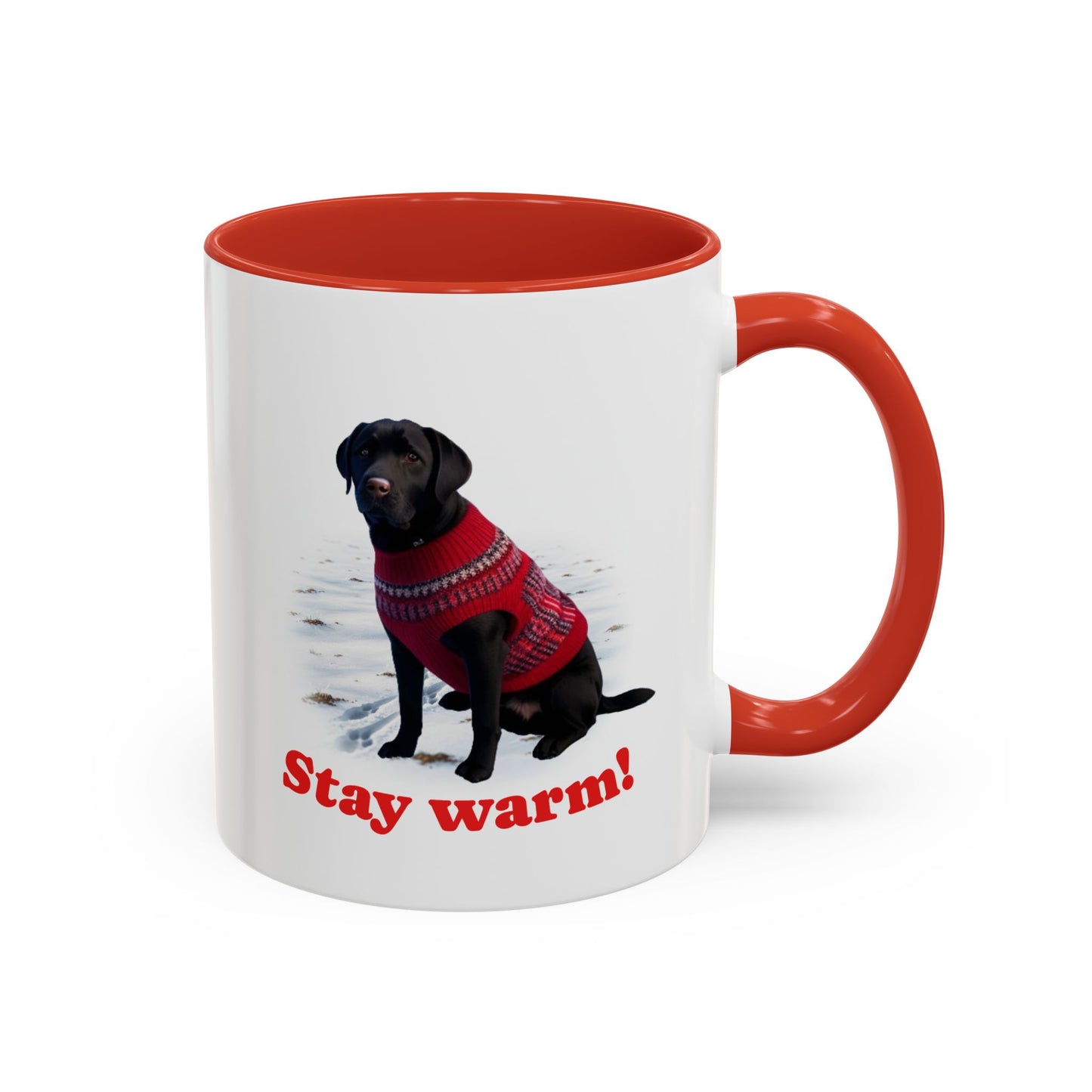 Two-tone Accent 11 oz Coffee Mug w/Black Lab Retriever Sweater Dog, by TokyoBill