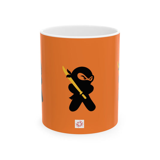 Orange over White Ceramic Coffee/Tea Mug (11 oz) with Ninjas, by TokyoBill