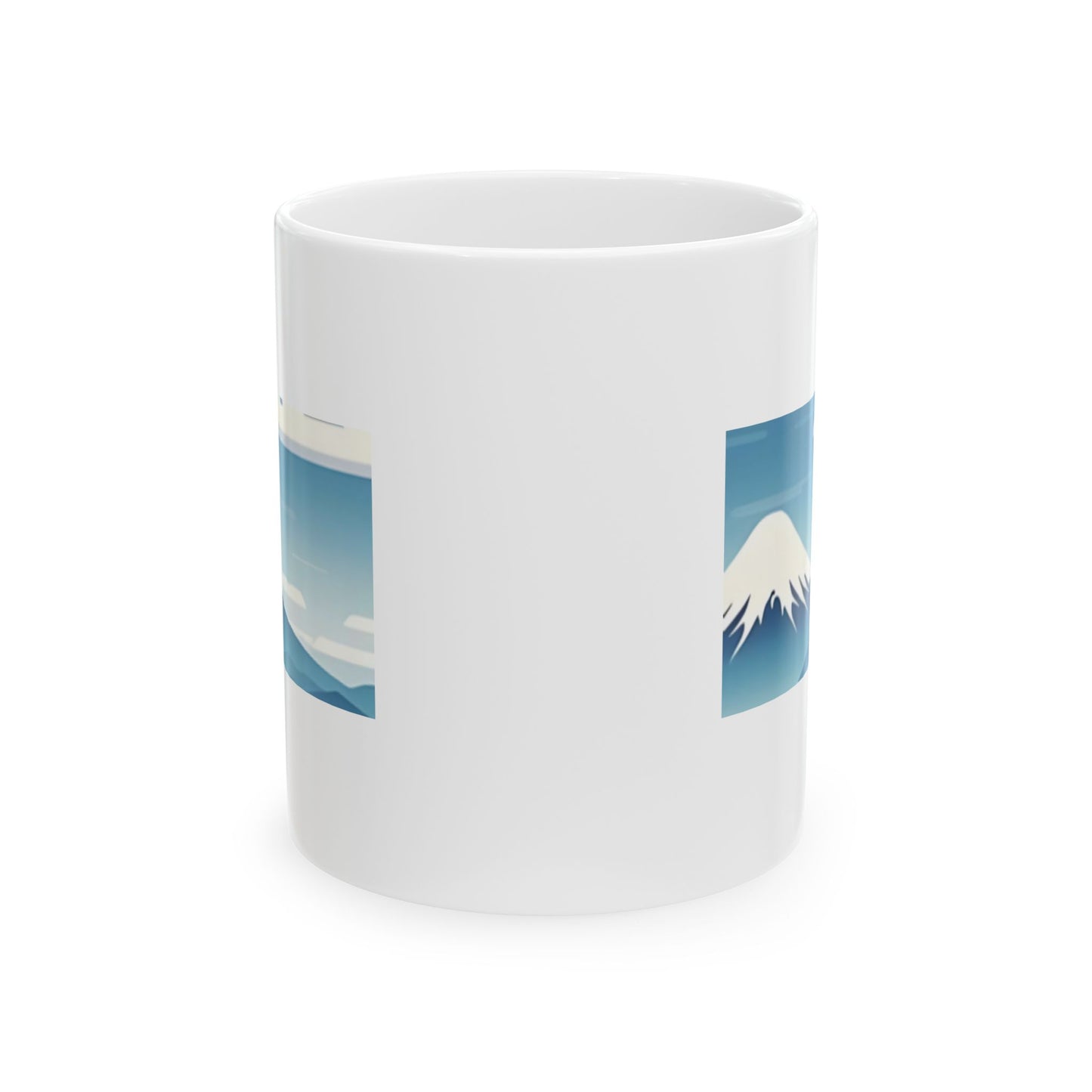 White Coffee Mug (11 oz) with Fuji Mountain & Clouds, by TokyoBill