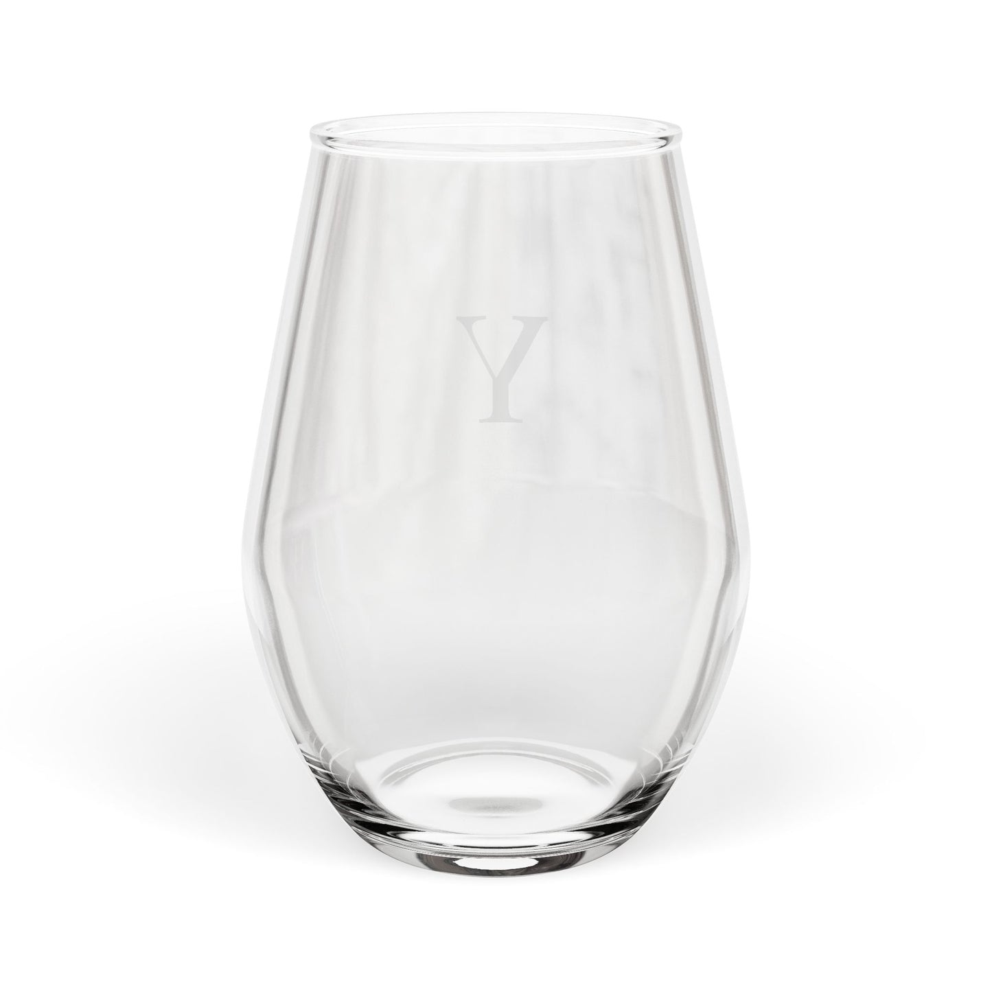 Stemless 11.75oz Wine Glass w/Letter Y monogram initial, by TokyoBill