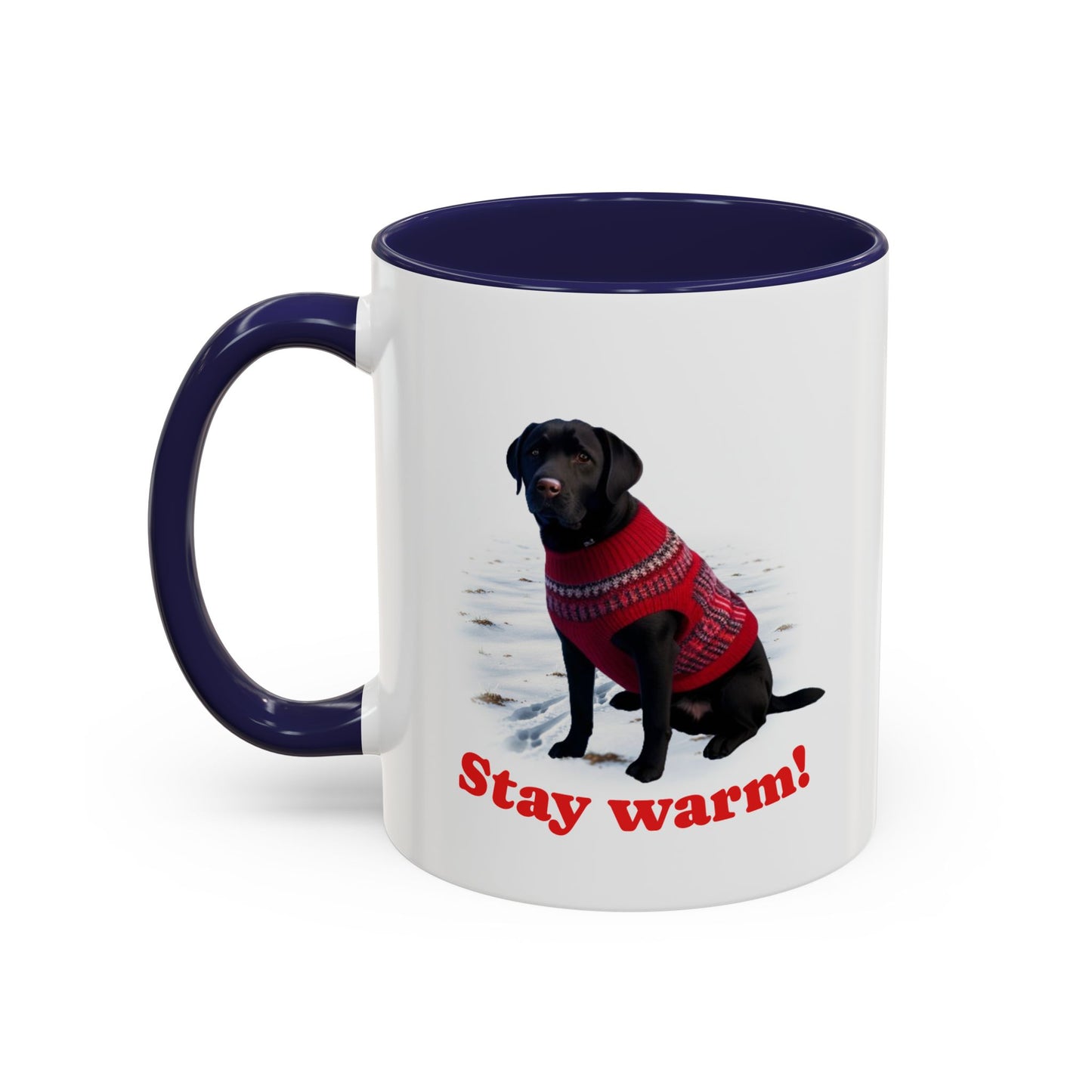 Two-tone Accent 11 oz Coffee Mug w/Black Lab Retriever Sweater Dog, by TokyoBill