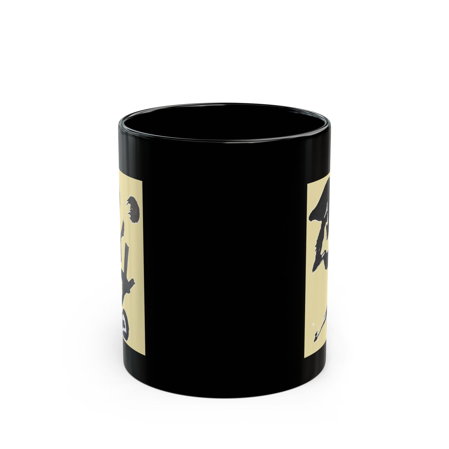 Black Mug (11oz) 'Ninja' kanji on parchment yellow, by TokyoBill