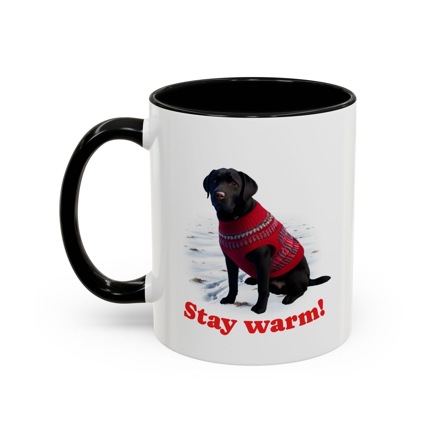 Two-tone Accent 11 oz Coffee Mug w/Black Lab Retriever Sweater Dog, by TokyoBill