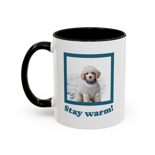 Two-tone Accent 11 oz Coffee Mug w/ Mini White Poodle Sweater Dog, by TokyoBill