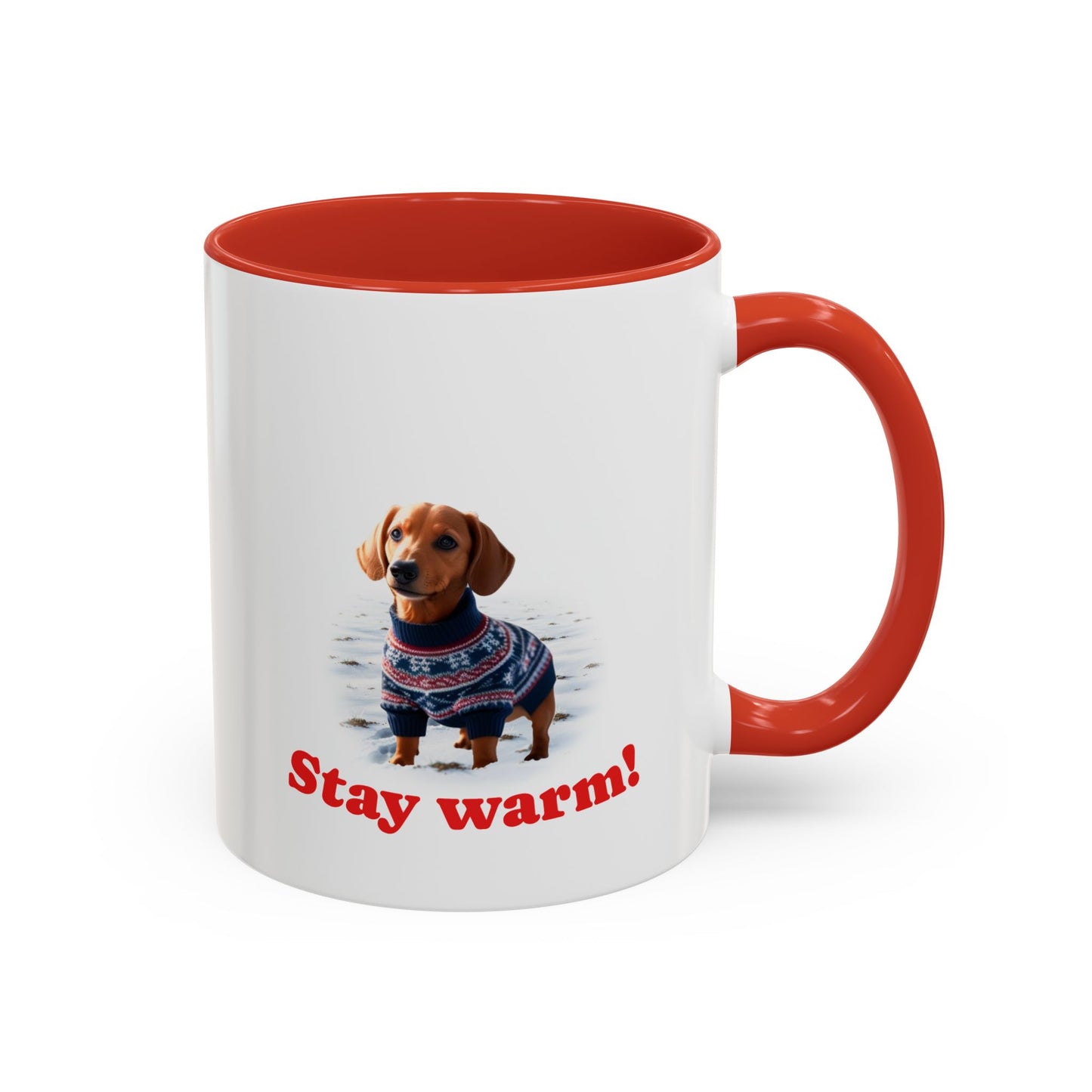 Two-tone Accent 11 oz Coffee Mug w/ Dachshund Sweater Dog, by TokyoBill