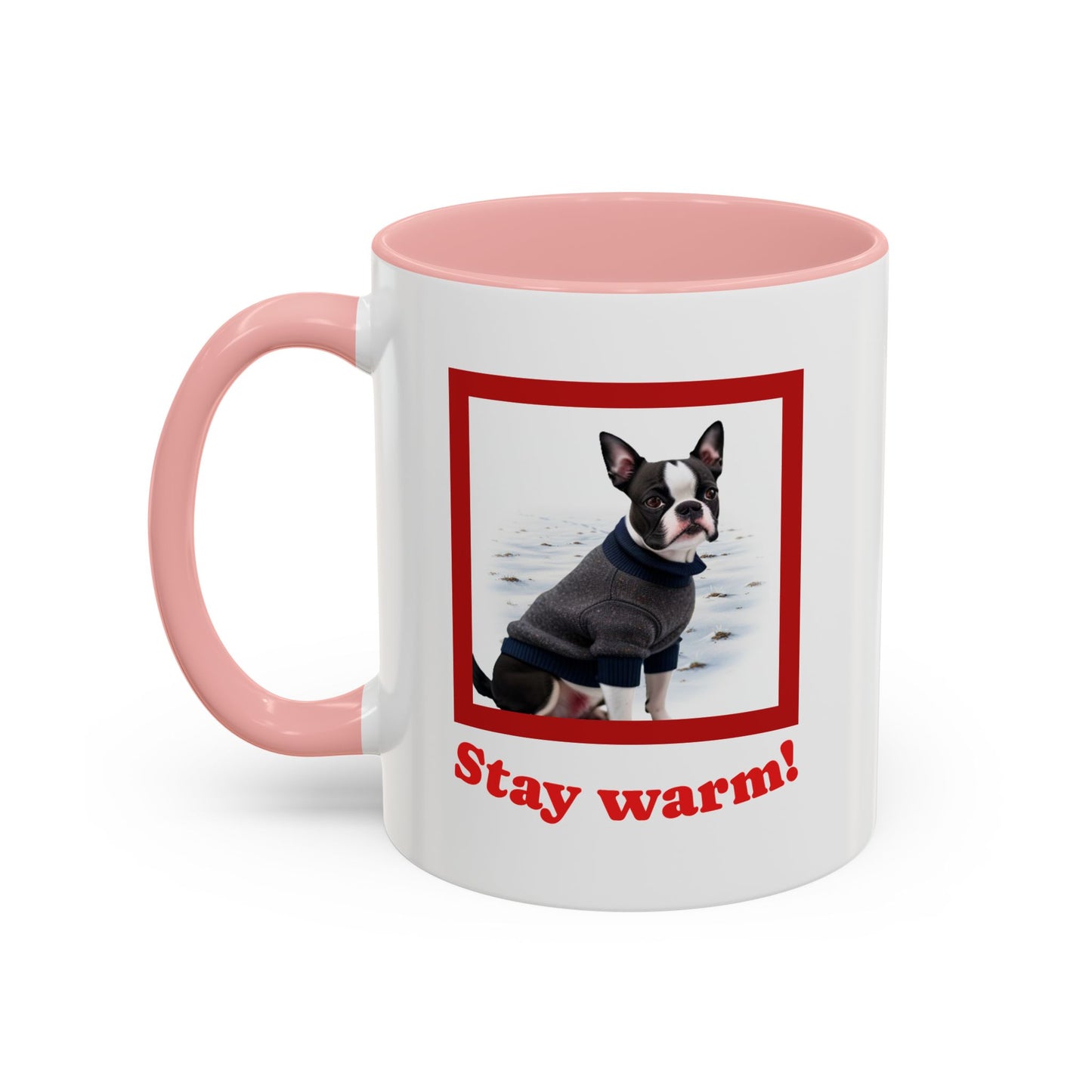 Two-tone Accent 11 oz Coffee Mug w/ Boston Terrier Sweater Dog, by TokyoBill