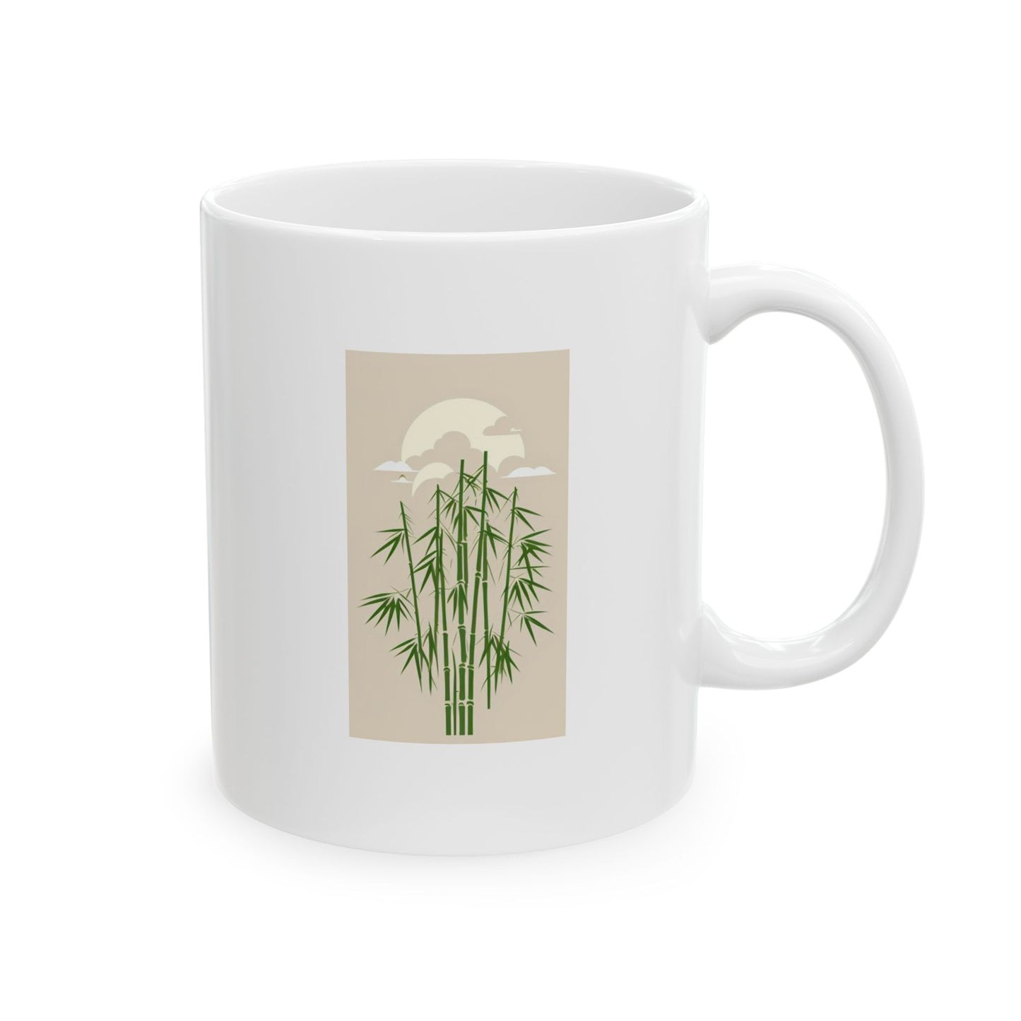 White Coffee Mug (11 oz) with Bamboo & Clouds, by TokyoBill