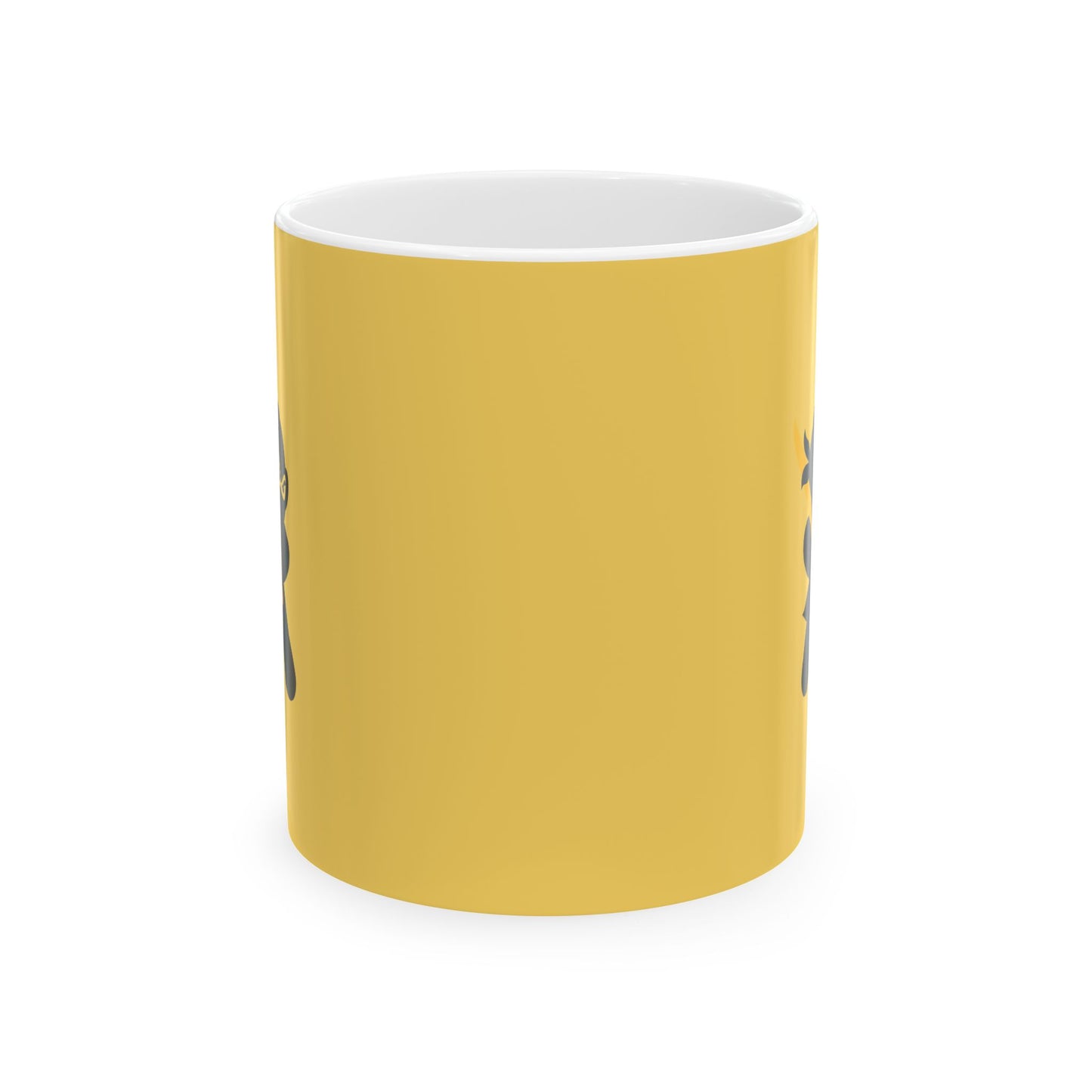 Yellow over White Ceramic Coffee/Tea Mug (11 oz) with Ninjas, by TokyoBill