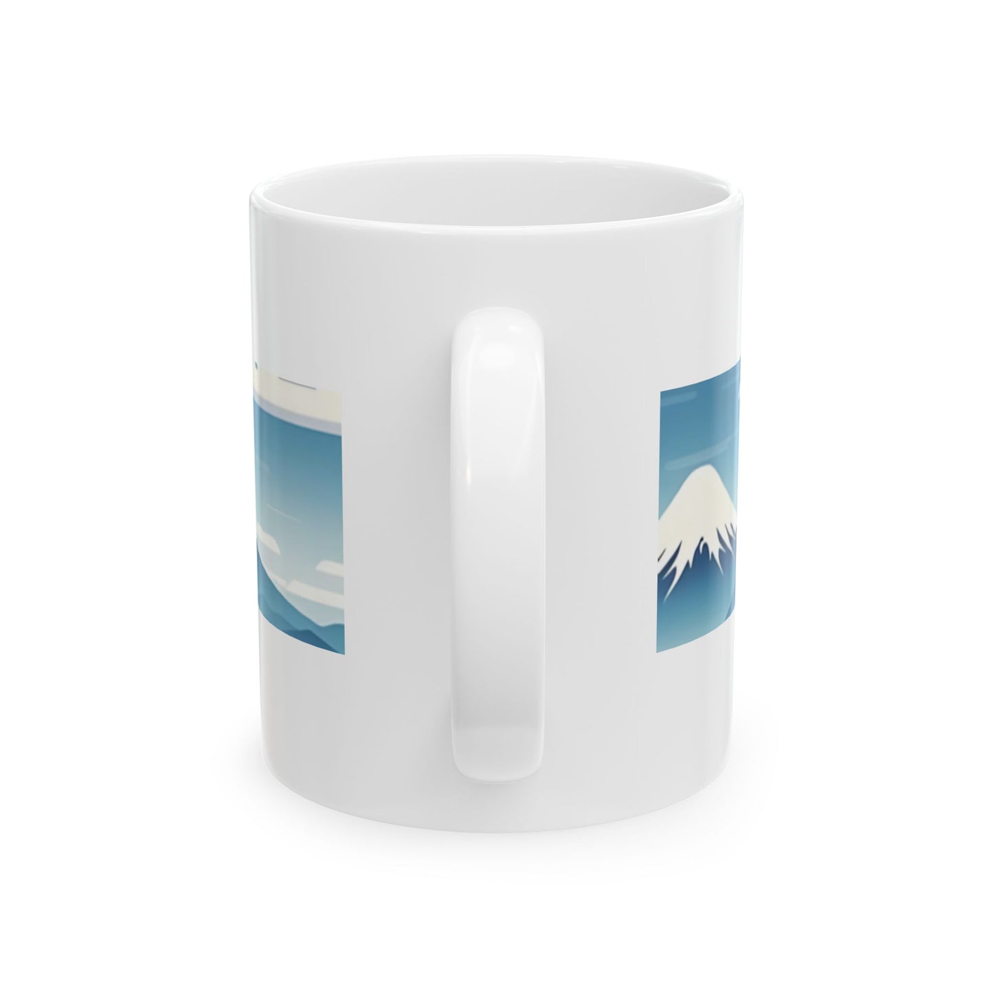 White Coffee Mug (11 oz) with Fuji Mountain & Clouds, by TokyoBill