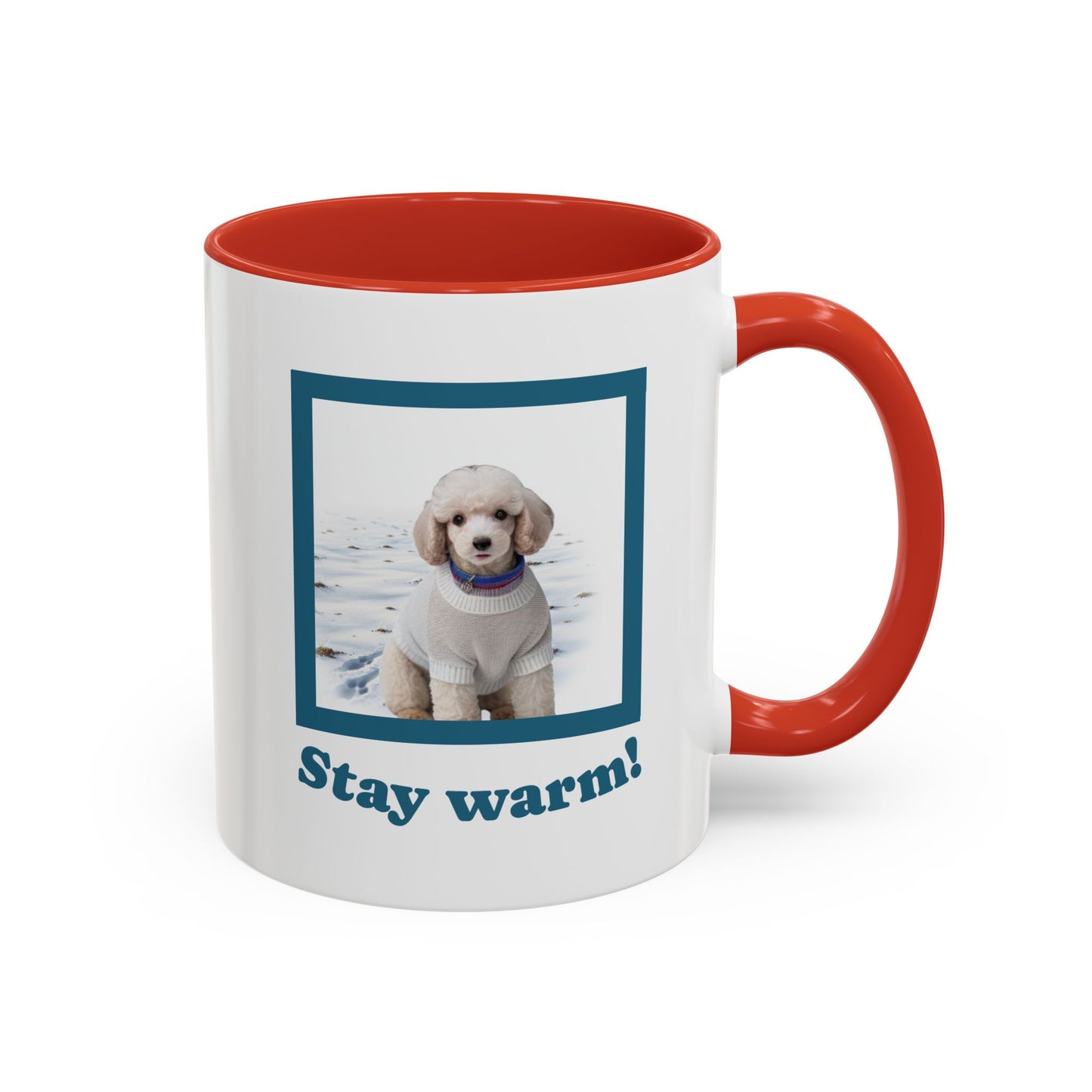 Two-tone Accent 11 oz Coffee Mug w/ Mini White Poodle Sweater Dog, by TokyoBill