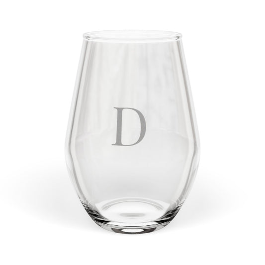 Stemless 11.75oz Wine Glass w/Letter D monogram initial, by TokyoBill