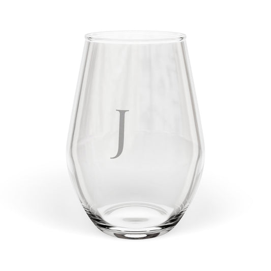 Stemless 11.75oz Wine Glass w/Letter J monogram initial, by TokyoBill