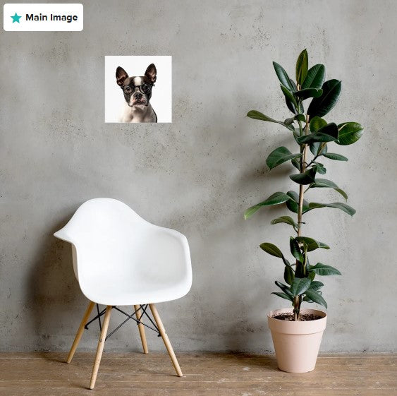 Boston Terrier (with glasses) wall art poster, unframed