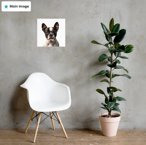 Boston Terrier (with glasses) wall art poster, unframed