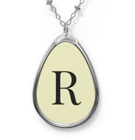 Personalized Oval Necklace | Custom Initial Monogram Pendant | Glossy Finish | Gift for Her
