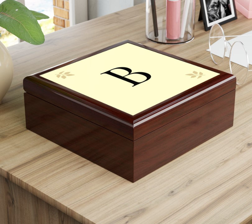 Personalized Wooden Jewelry Box | Monogram Initial | Golden Oak, Red Mahogany & Ebony Black | Gift for Her