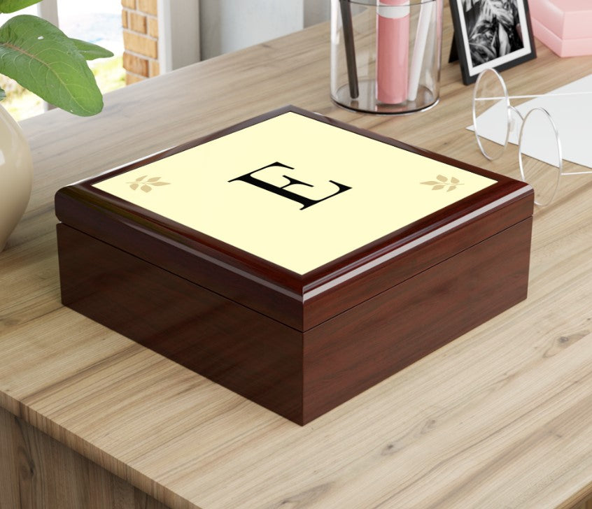 Personalized Wooden Jewelry Box | Monogram Initial | Golden Oak, Red Mahogany & Ebony Black | Gift for Her
